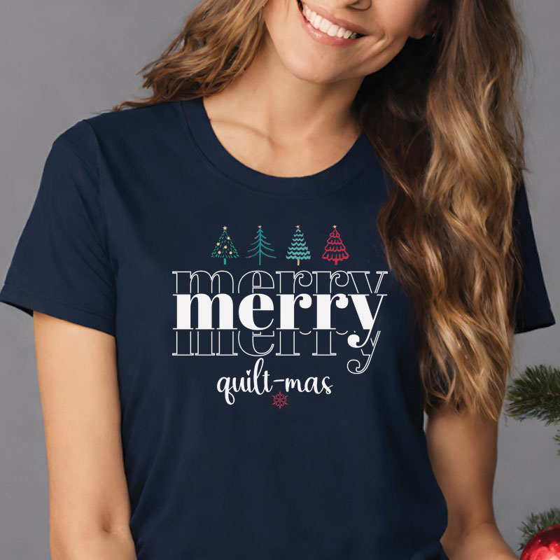Merry-QuiltMas-Trees-White-Bella-Canvas-Navy-TShir