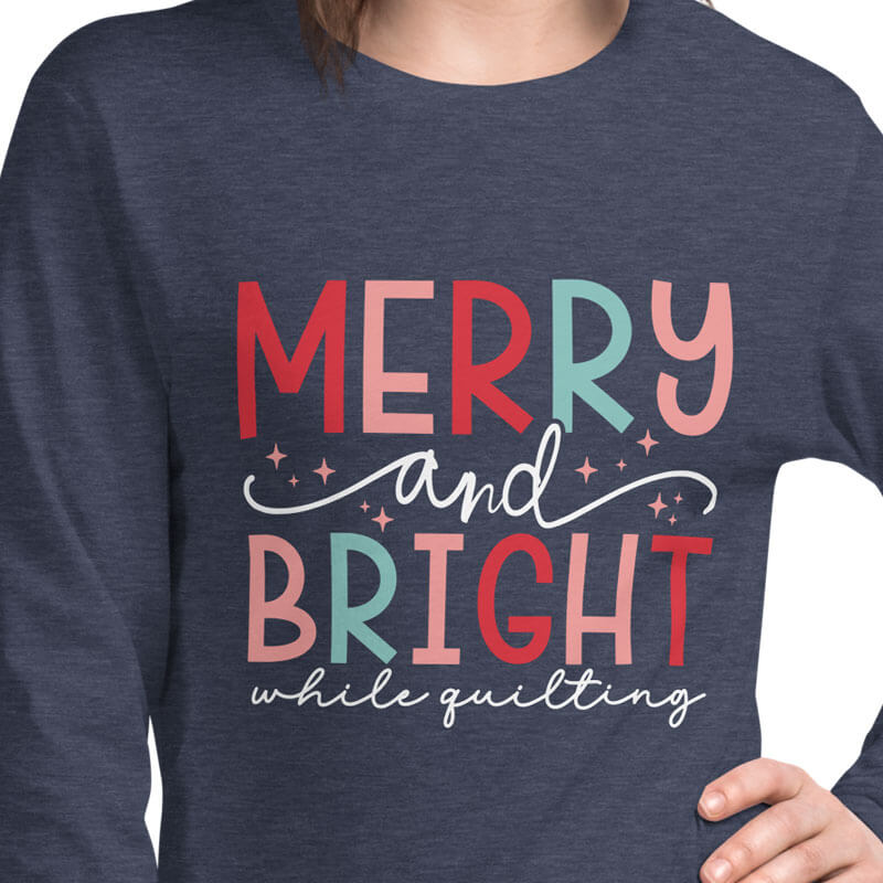 Merry and Bright While Quilting Dark Long Sleeve Tee Doohikey
