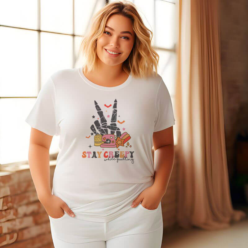Stay-Creepy-While-Quilting-White-T-Shirt