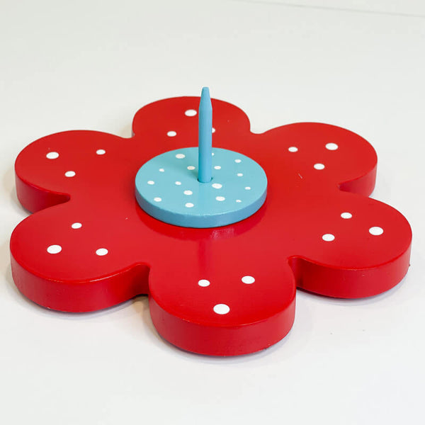 Flower Spindles™ Red Aqua White Dot - Doohikey Designs® LLC